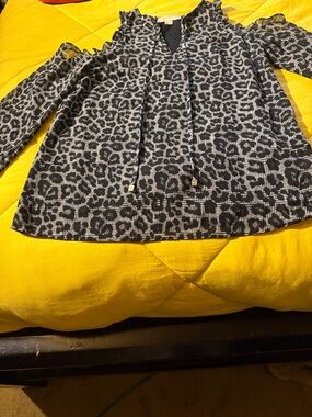 Michael Kors Black and White Leopard-Print Blouse
